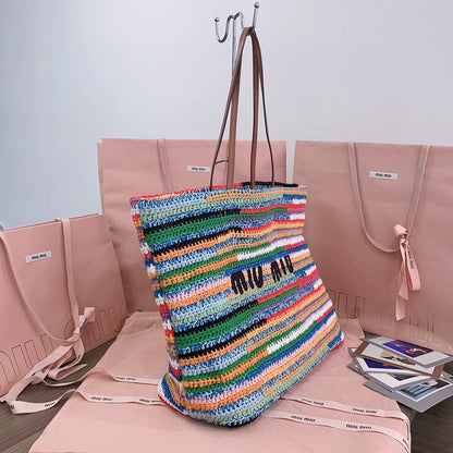 Miumiu Multicolored Crochet Tote Bag 40cm