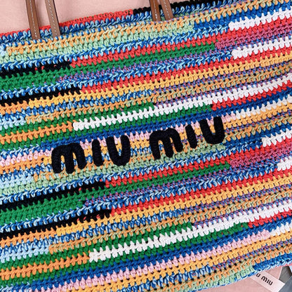 Miumiu Multicolored Crochet Tote Bag 40cm
