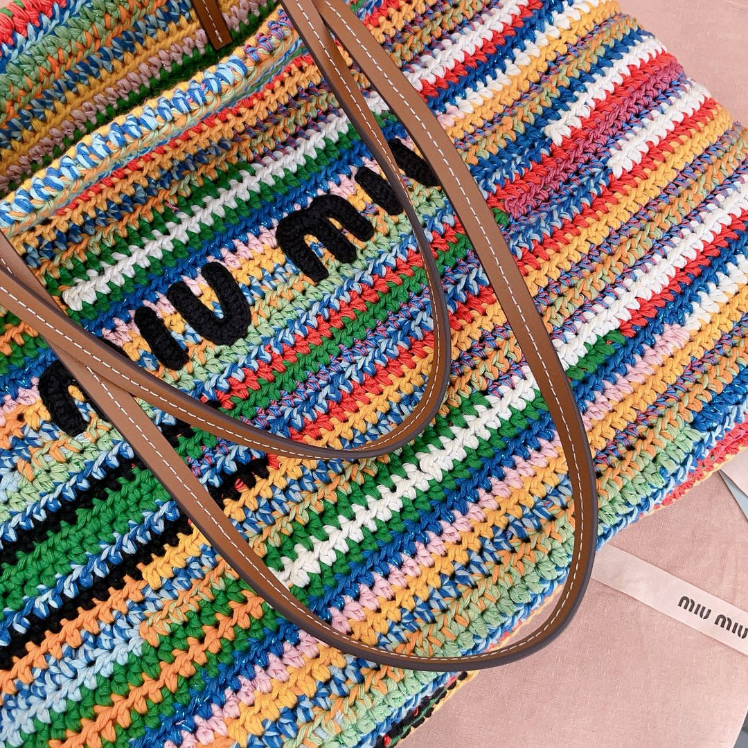 Miumiu Multicolored Crochet Tote Bag 40cm