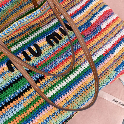 Miumiu Multicolored Crochet Tote Bag 40cm