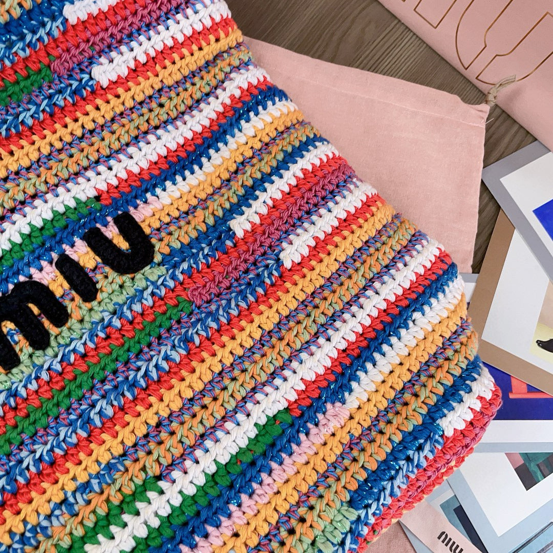 Miumiu Multicolored Crochet Tote Bag 40cm