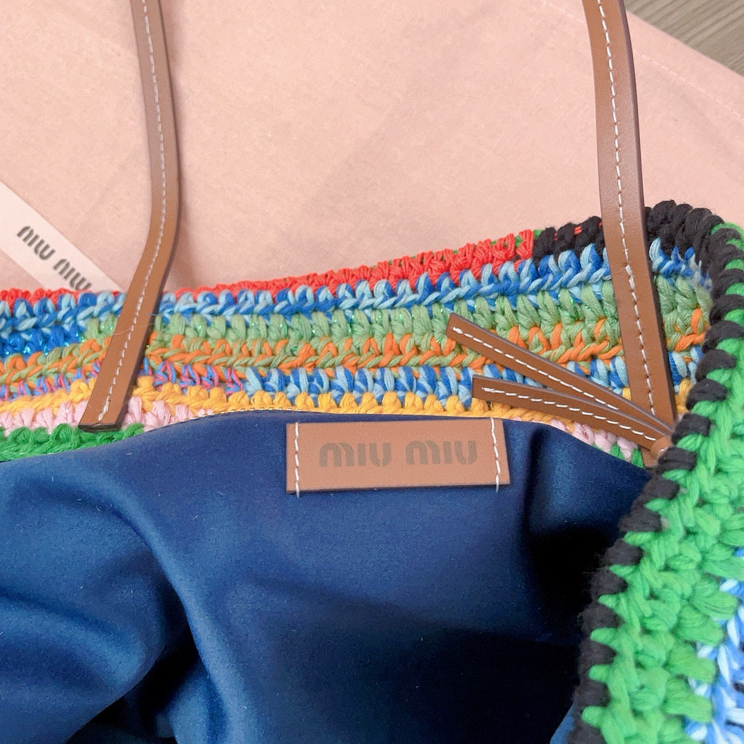Miumiu Multicolored Crochet Tote Bag 40cm