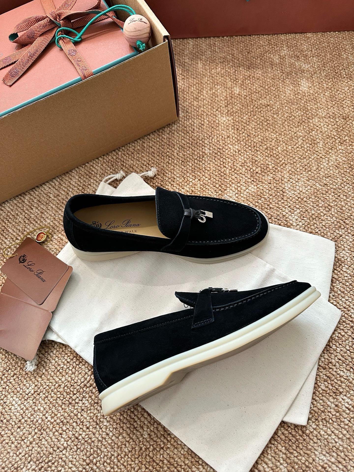 Loro Piana Summer Charms Walk Suede Loafers - Black