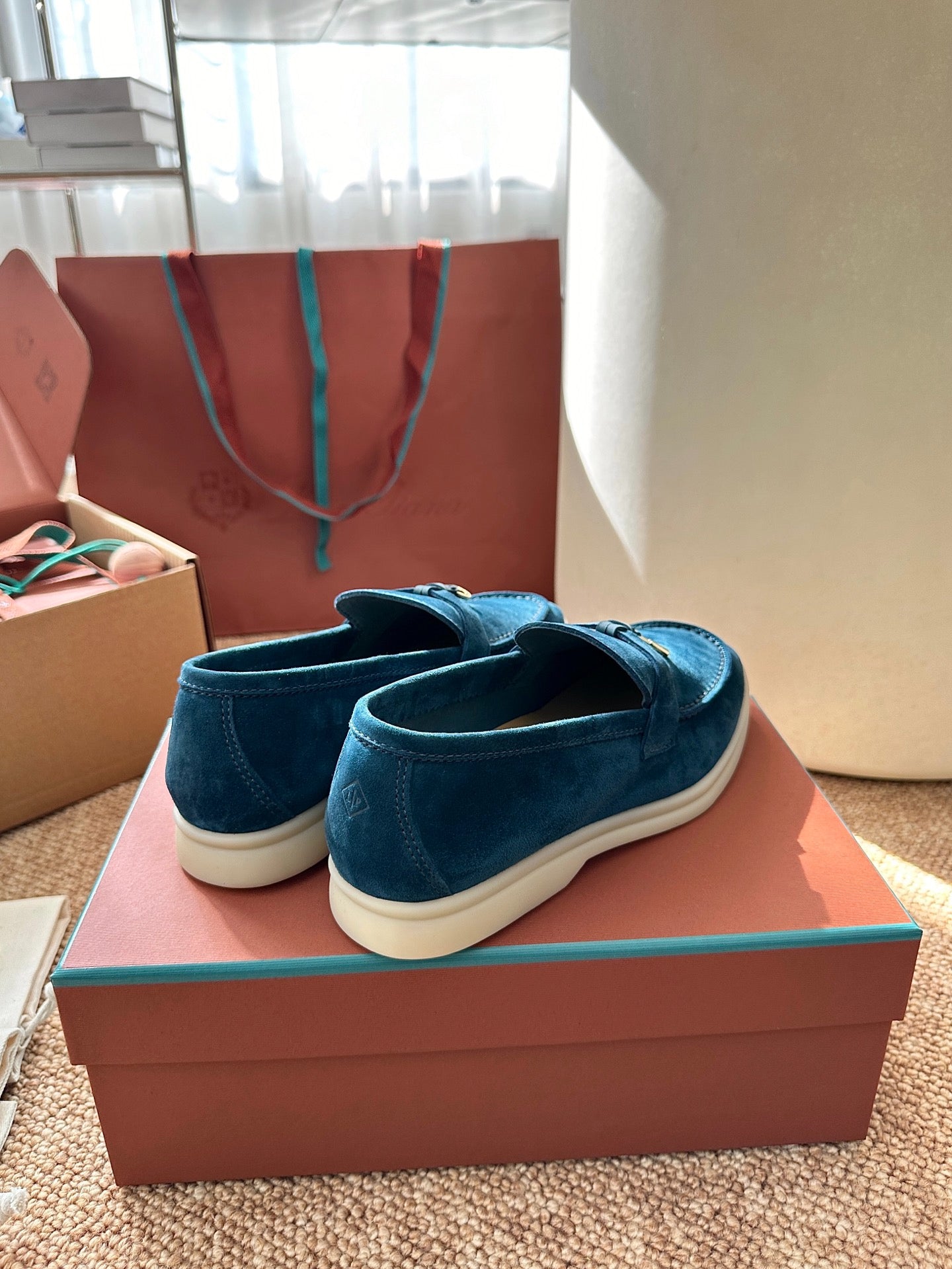 Loro Piana Summer Charms Walk Suede Loafers - Peacock Blue