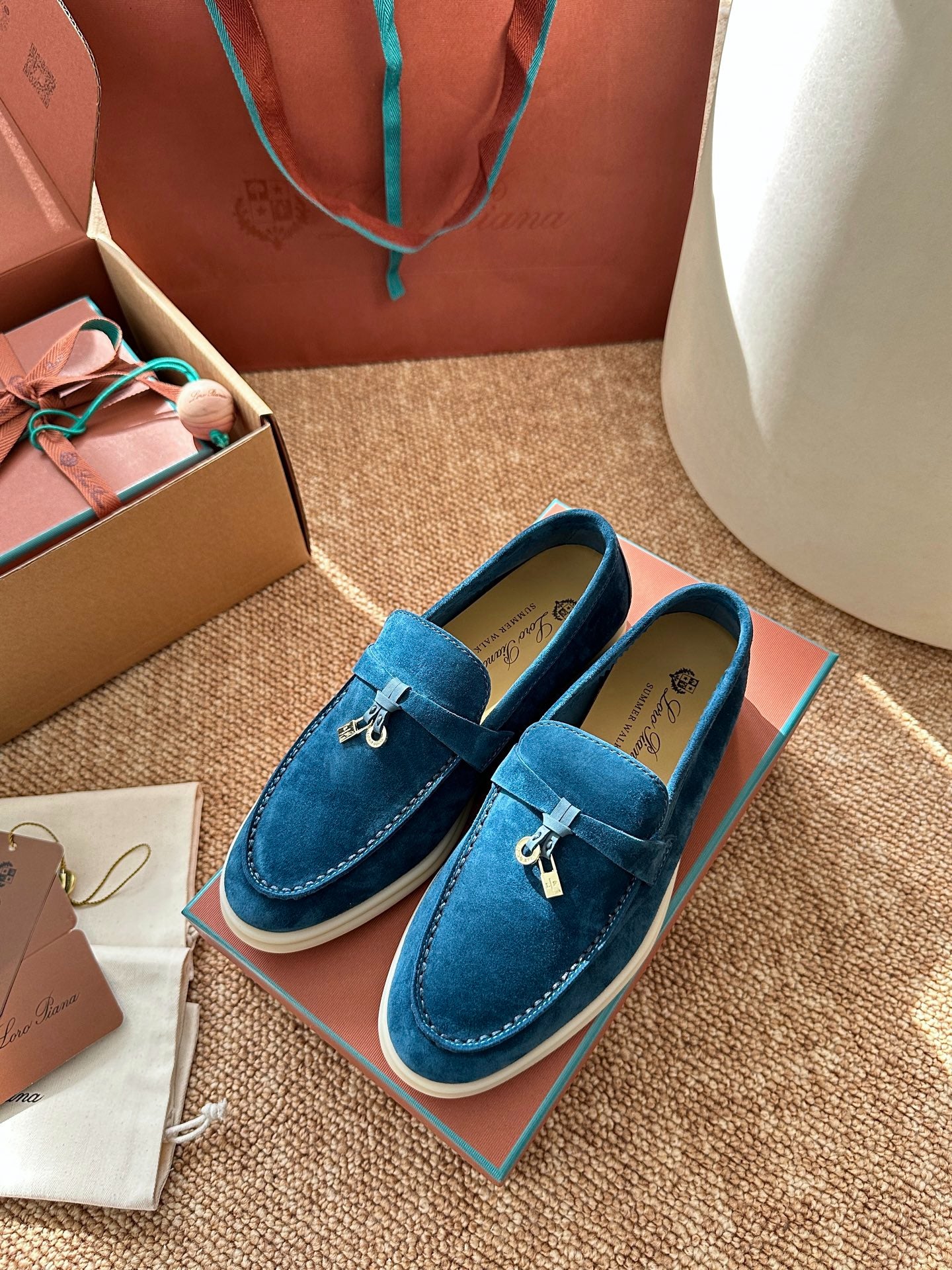 Loro Piana Summer Charms Walk Suede Loafers - Peacock Blue