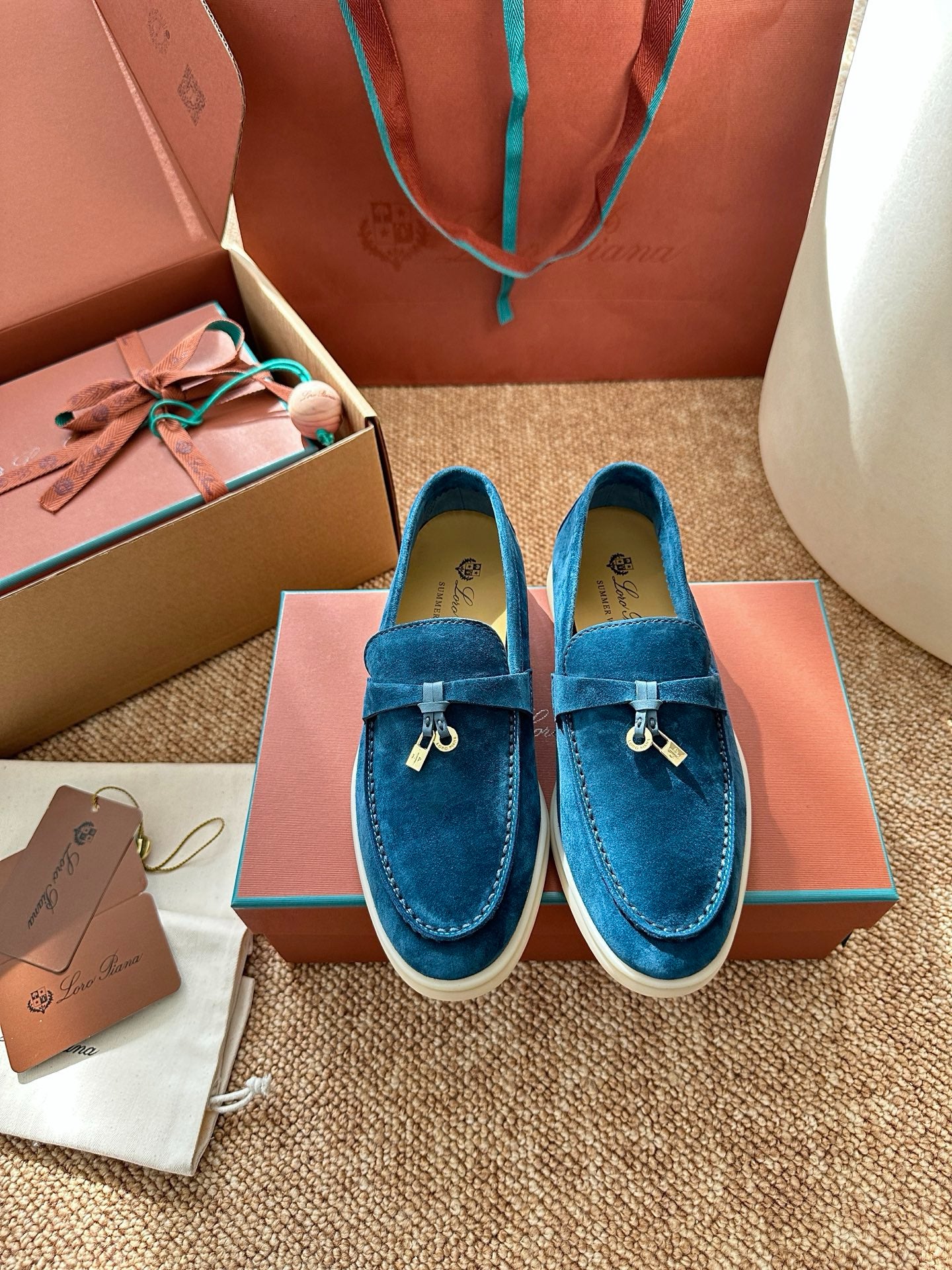 Loro Piana Summer Charms Walk Suede Loafers - Peacock Blue