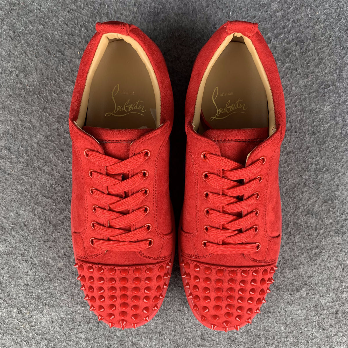 Christian Louboutin Louis Junior Spikes Flat 'Red Suede'