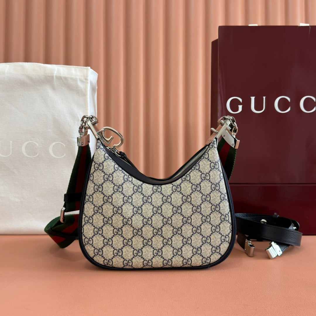 Gucci Attache Small Shoulder Bag 23cm Black White Canvas