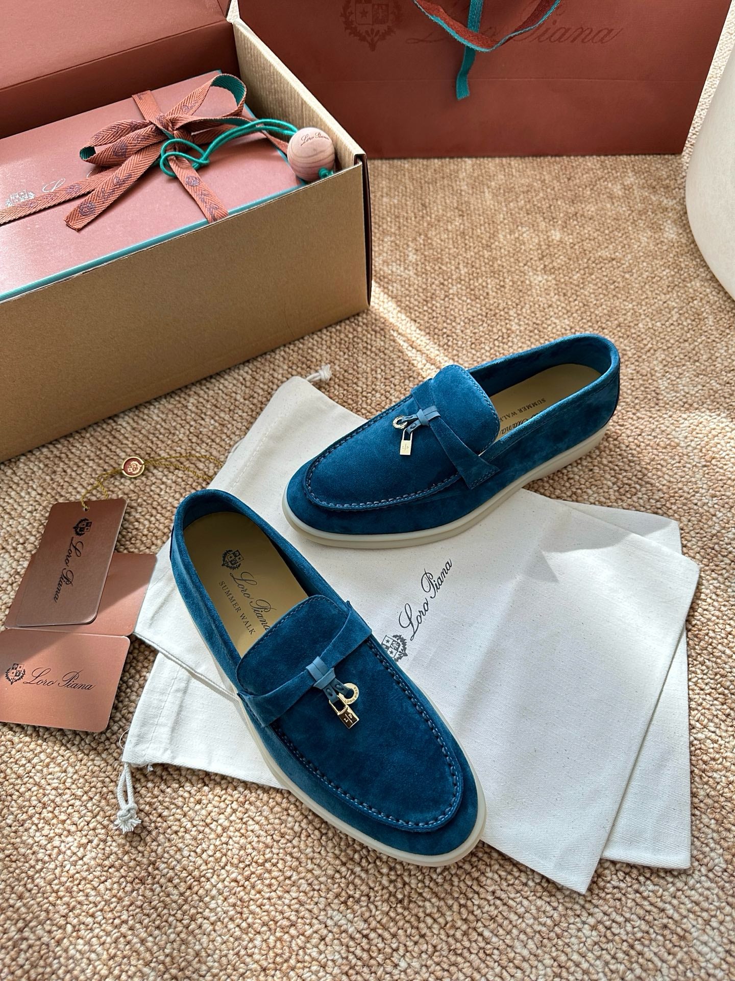 Loro Piana Summer Charms Walk Suede Loafers - Peacock Blue