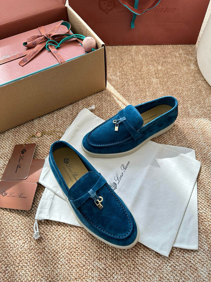 Loro Piana Summer Charms Walk Suede Loafers - Peacock Blue