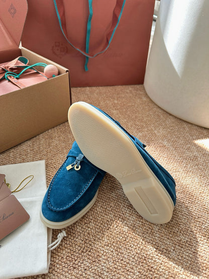 Loro Piana Summer Charms Walk Suede Loafers - Peacock Blue