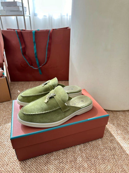 Light Green Suede Slip-On Mules, Loro Piana Style