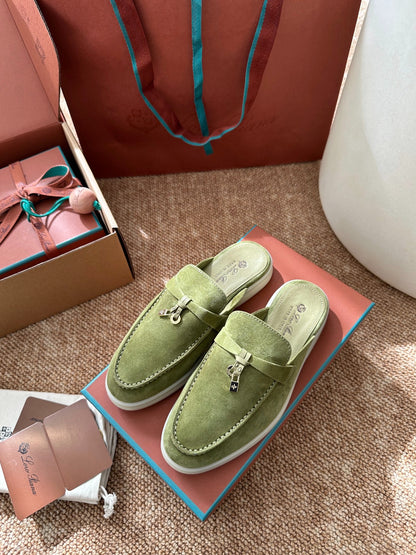 Light Green Suede Slip-On Mules, Loro Piana Style