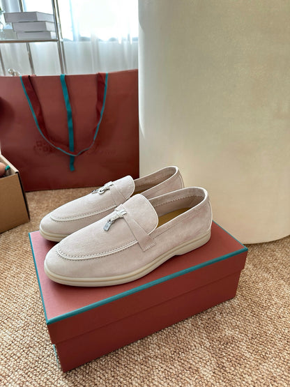 Loro Piana Summer Charms Walk Suede Loafers - Off-White