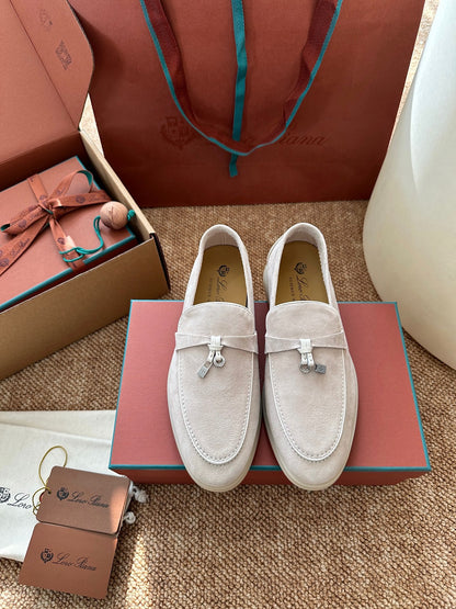 Loro Piana Summer Charms Walk Suede Loafers - Off-White