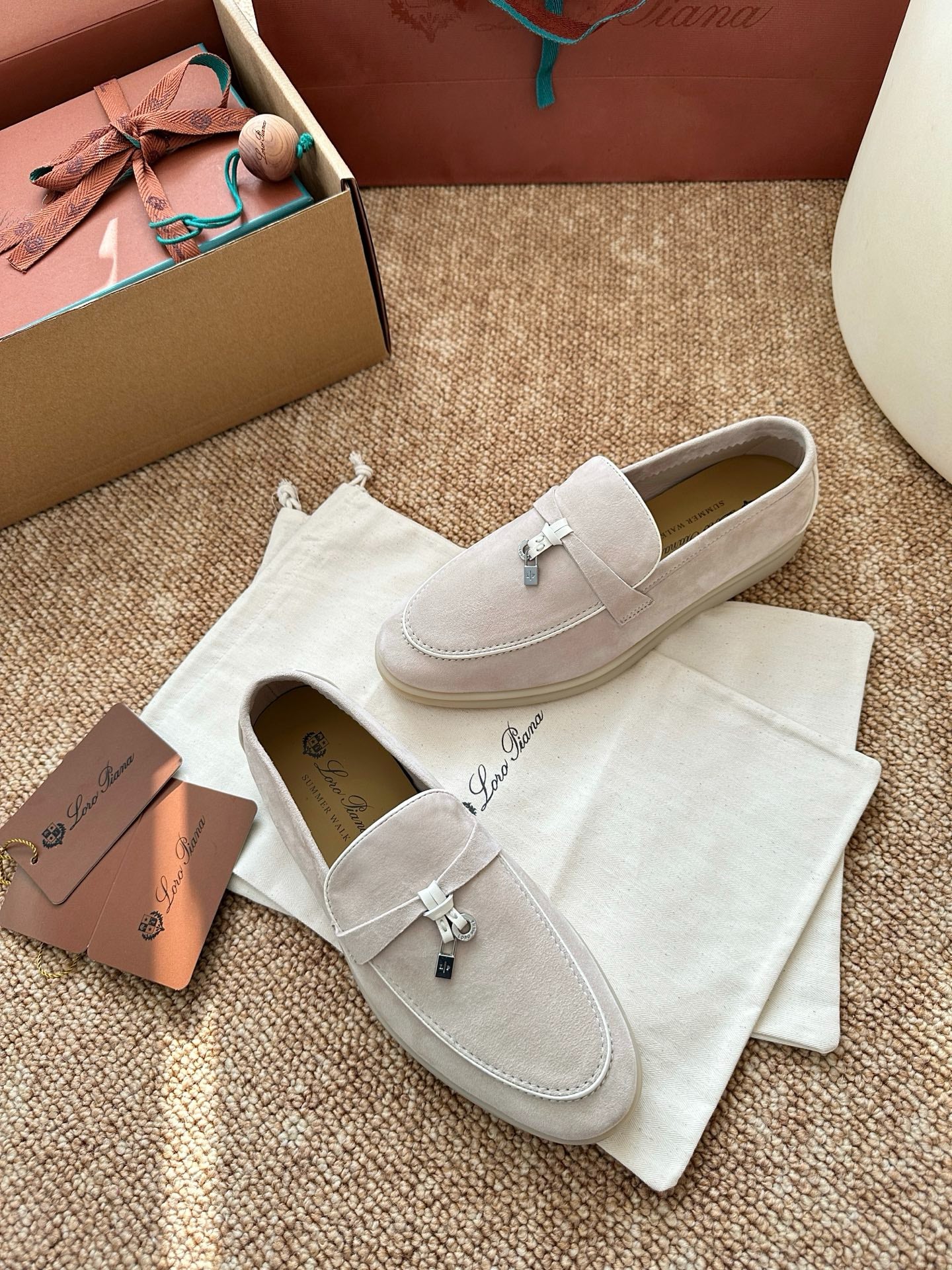 Loro Piana Summer Charms Walk Suede Loafers - Off-White
