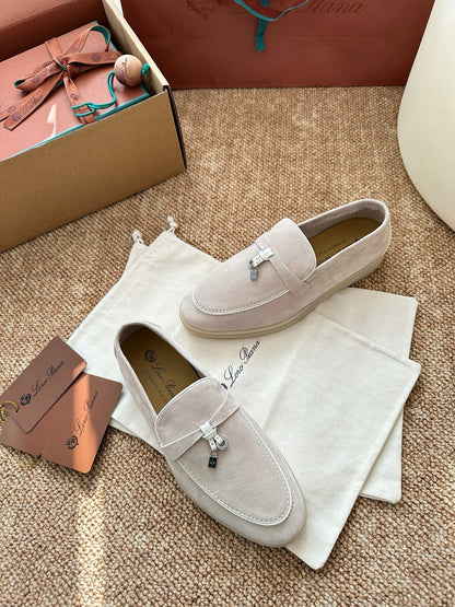 Loro Piana Summer Charms Walk Suede Loafers - Off-White
