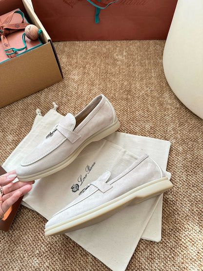 Loro Piana Summer Charms Walk Suede Loafers - Off-White