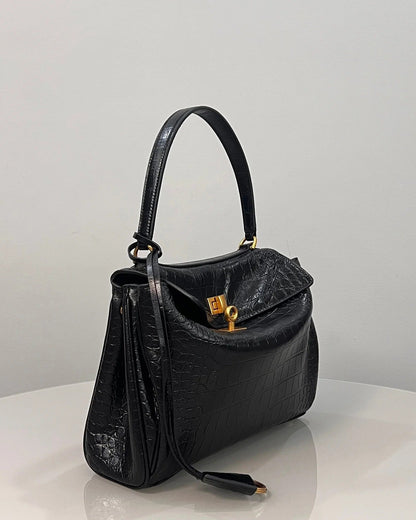 Balenciaga Small Rodeo Bag 29 Black Crocodile Skin Gold Hardware