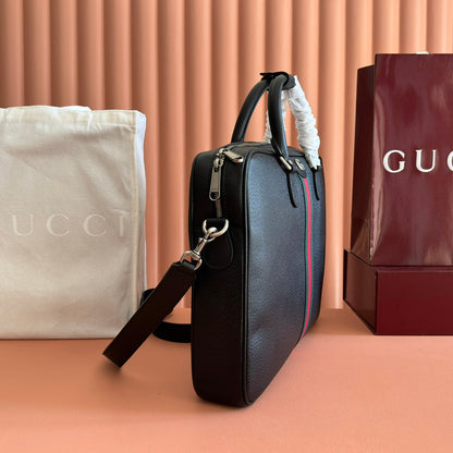 Gucci Ophidia Large Briefcase Black Leather Trim Cotton