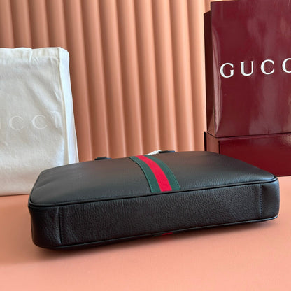 Gucci Ophidia Large Briefcase Black Leather Trim Cotton