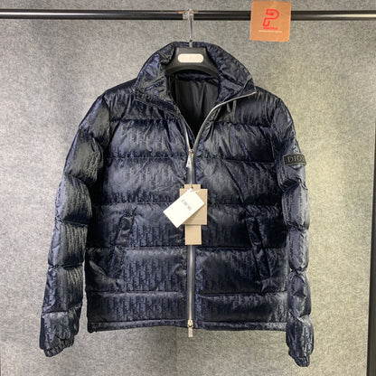 Dior Oblique Motif Down Jacket in Navy Technical Jacquard