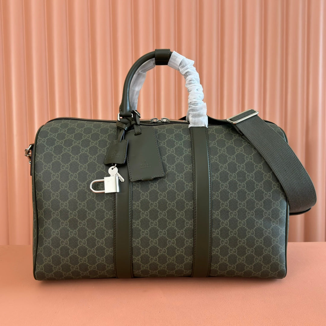 GG Monogram Medium-Sized Travel Bag Forest Green Fabric