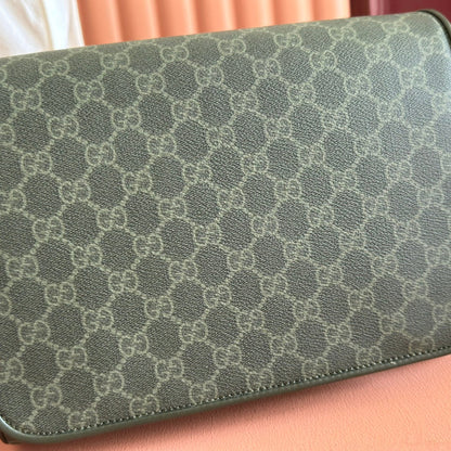 GG Pattern Medium Crossbody Bag Forest Green Fabric