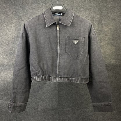 PRADA Women's Grey Denim Blouson Jacket 'Gray'