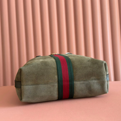 GG FW25 Ophidia Large Tote Bag 30 Dark Green Suede Cowhide