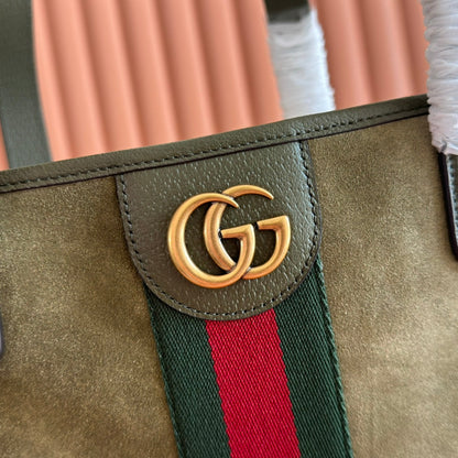 GG FW25 Ophidia Large Tote Bag 30 Dark Green Suede Cowhide