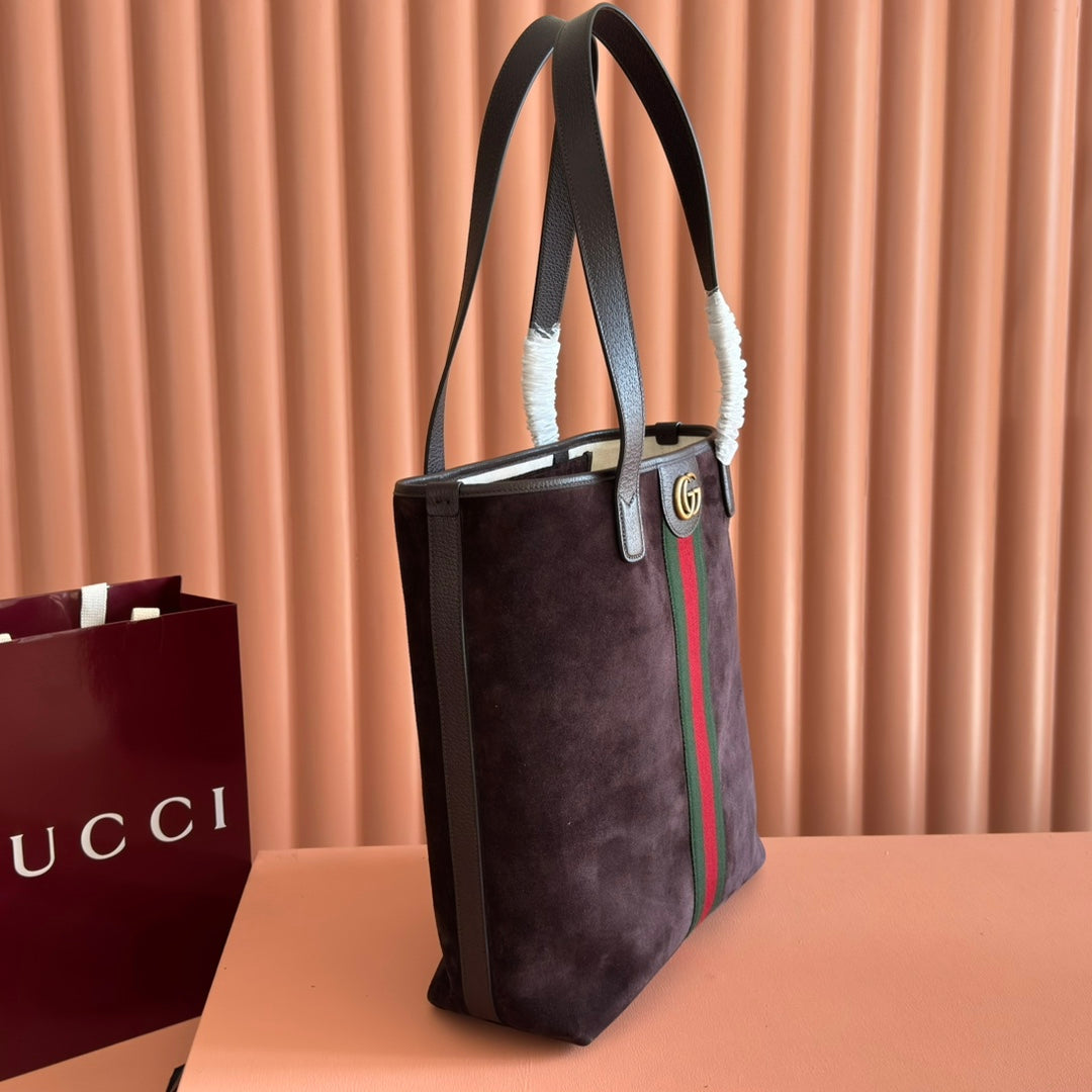 GG FW25 Ophidia Large Tote Bag 30 Dark Burgundy Suede Cowhide