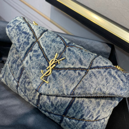 LOULOU PUFFER MINI 23 RODEO BLUE SUEDE DENIM