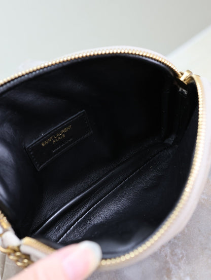 GABY ZIPPED POUCH 19 IN GRAY MATTE SUEDE GOLD HARDWARE