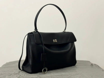 Balenciaga Large Rodeo Bag 40 Black Calfskin Sliver Hardware