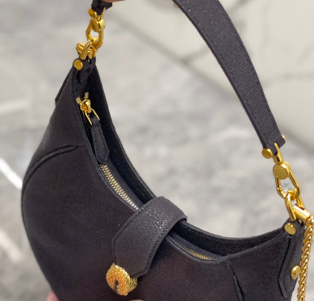 BVL Serpenti Ellipse Crossbody Bag 25cm Black Lambskin GHW 188344