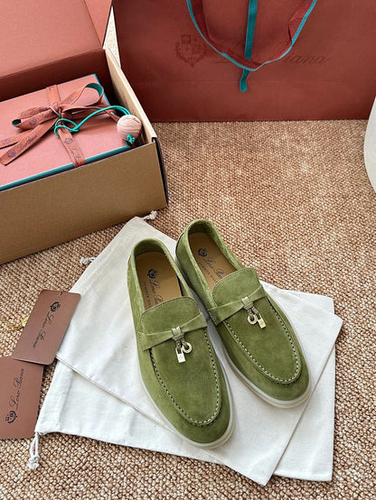 Loro Piana Summer Charms Walk Suede Loafers - Olive Green