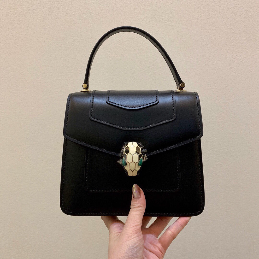 BVL Serpenti Forever Medium Top Handle Bag 20 cm Black Calfskin GHW 188652