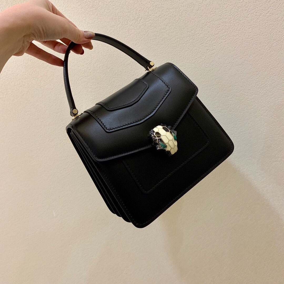 BVL Serpenti Forever Medium Top Handle Bag 20 cm Black Calfskin GHW 188652