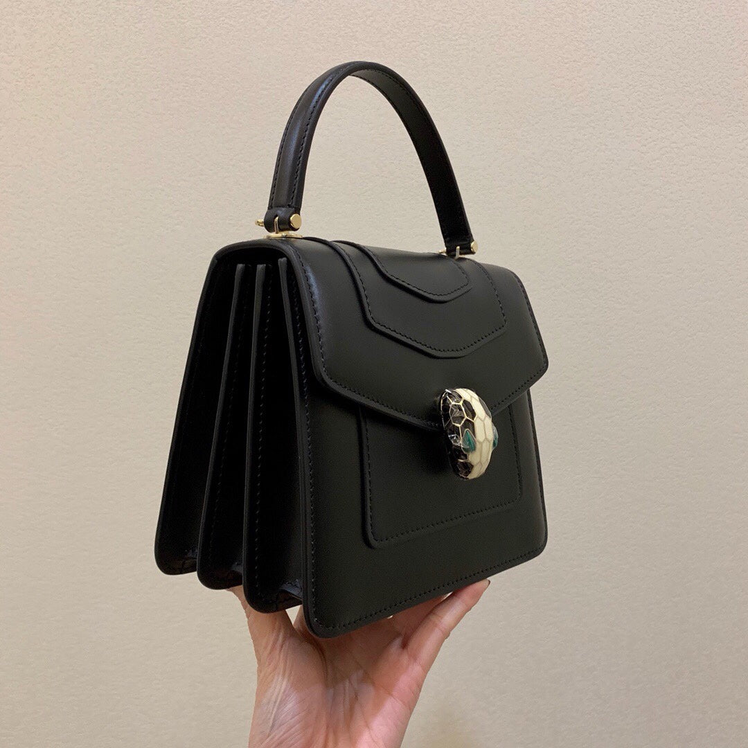 BVL Serpenti Forever Medium Top Handle Bag 20 cm Black Calfskin GHW 188652