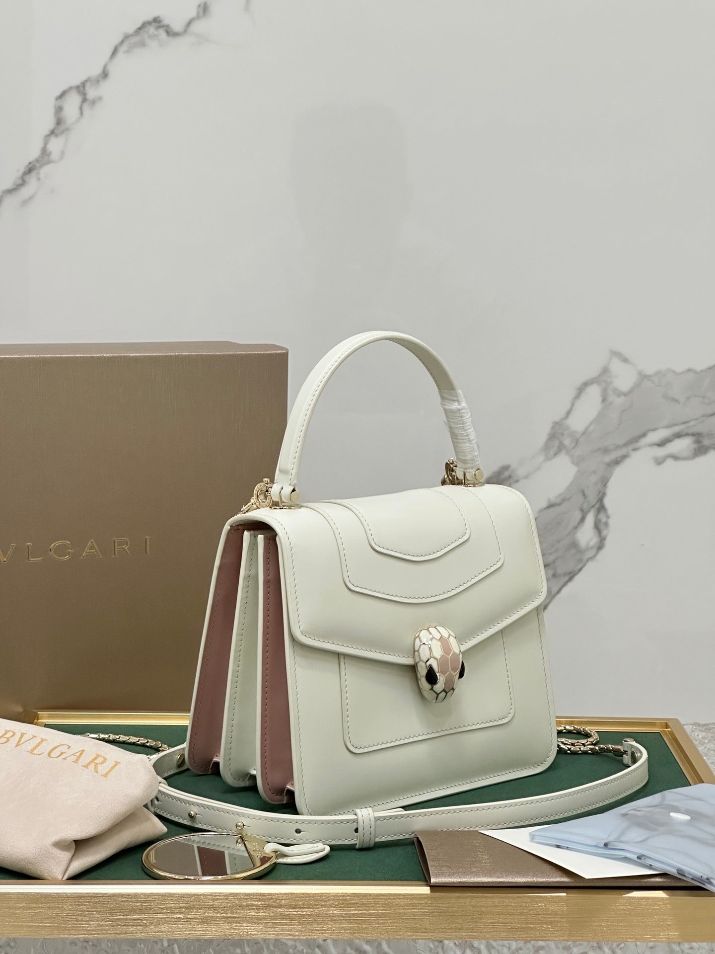 BVL Serpenti Forever Top Handle Bag 18cm White Calfskin GHW 188604