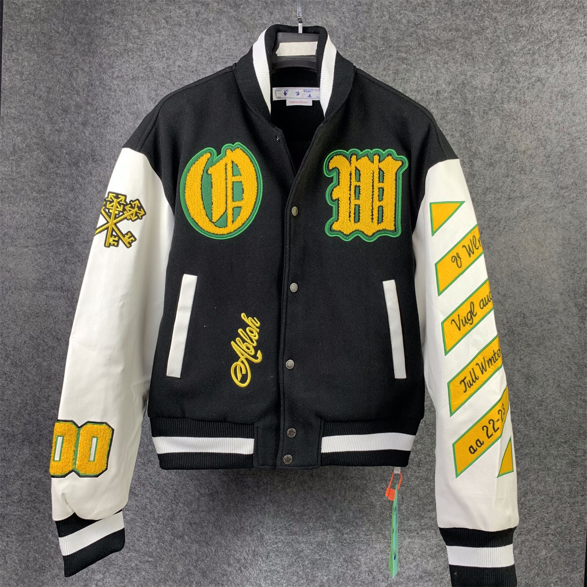 Off-White Graphics Leather Varsity 'Black/Yellow'