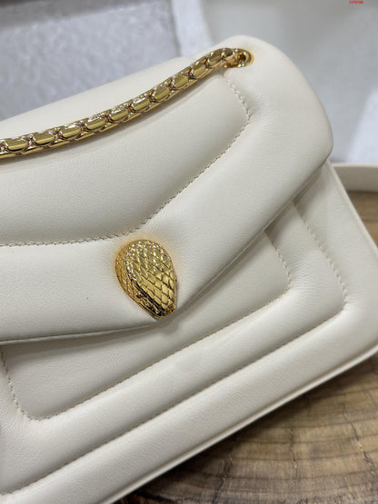 BVL Serpenti Reverse Shoulder Bag 22.5cm White Calfskin GHW 188594