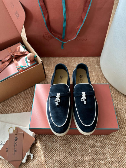 Loro Piana Summer Charms Walk Suede Loafers - Navy Blue
