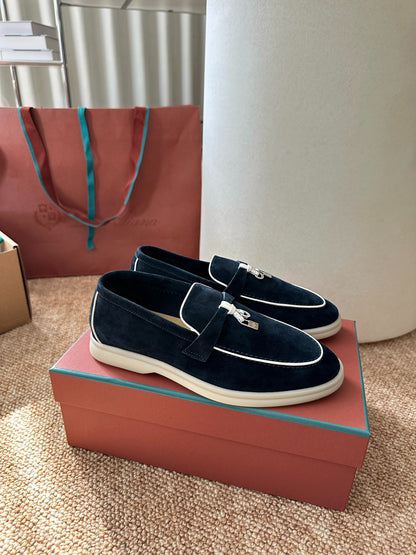 Loro Piana Summer Charms Walk Suede Loafers - Navy Blue
