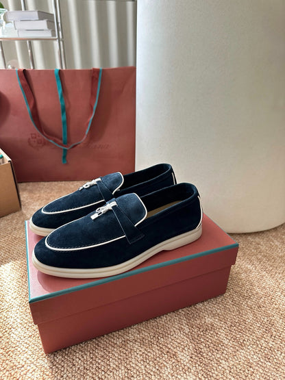 Loro Piana Summer Charms Walk Suede Loafers - Navy Blue