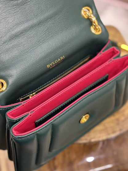 BVL Serpenti Reverse Shoulder Bag 22.5cm Emerald Green Calfskin GHW 188589