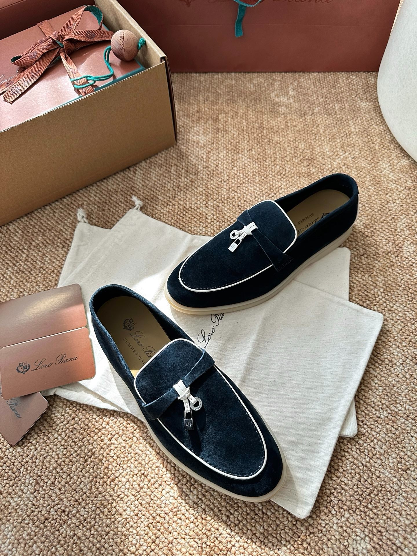 Loro Piana Summer Charms Walk Suede Loafers - Navy Blue