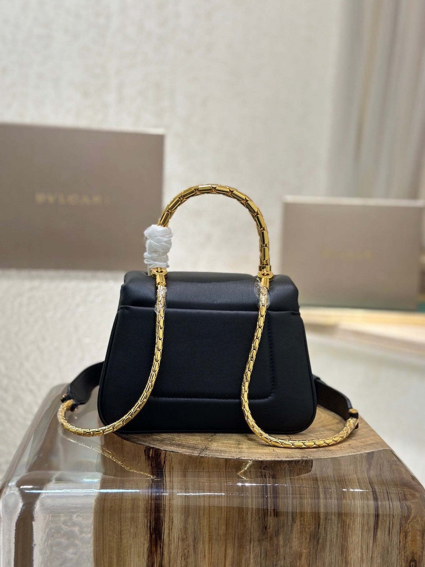 BVL Serpenti Reverse Top Handle 20cm Black Calfskin GHW 188564