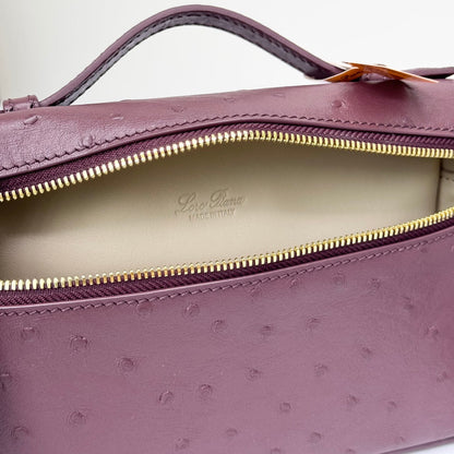 LP Extra Bag 19cm Ostrich Pattern Burgundy Calfskin Gold Hardware